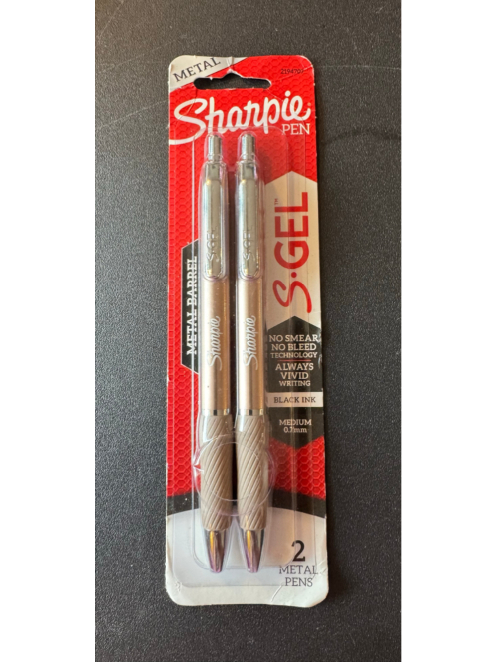 Sharpie S-Gel Metal Barrel Gel Pens 2-Pack, Black Ink, Medium 0.7mm - Brand New